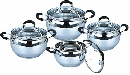 3606G] Heavy Gauge Stainless Steel 304 Stock Pot 8pc Set, 1.8/2.5/3.4/5.5 QT  (2 sets/ctn)